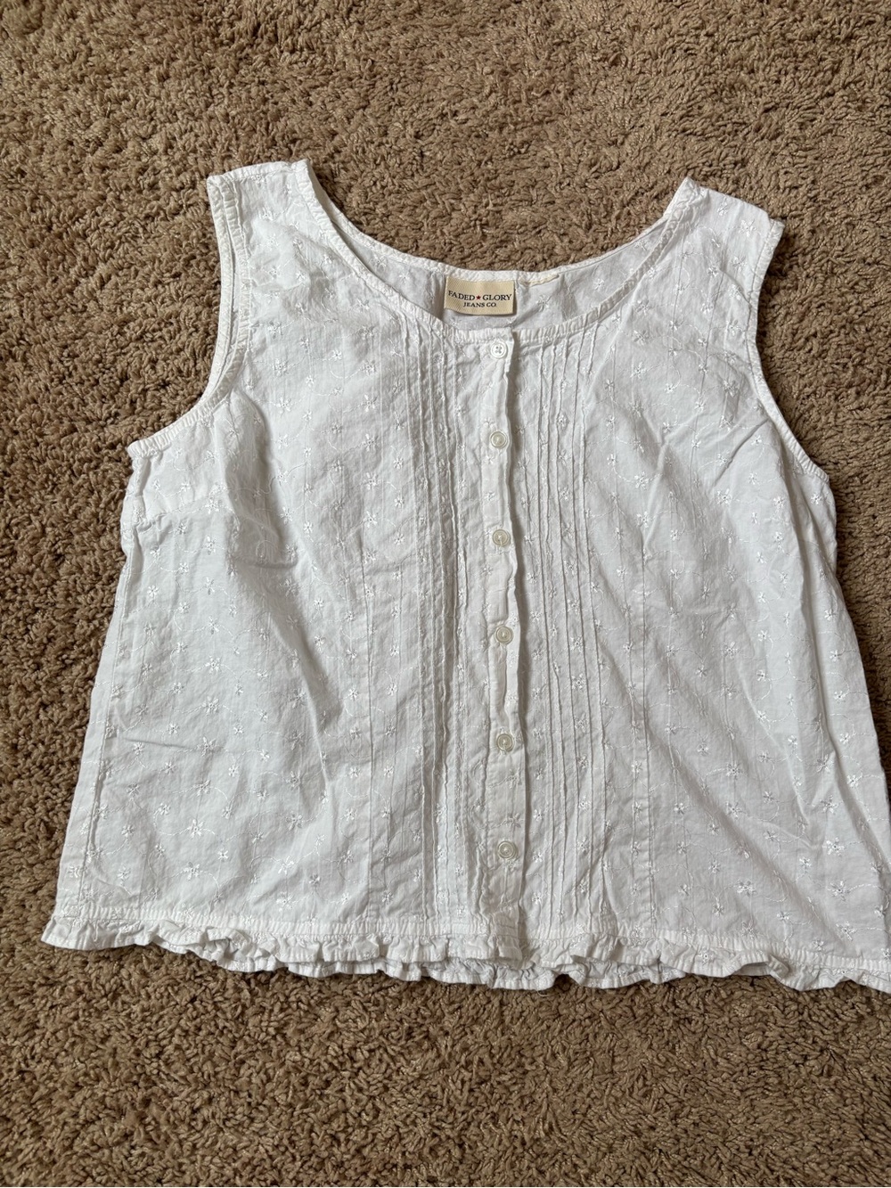 Faded Glory White Eyelet Button-Front Sleeveless Blouse